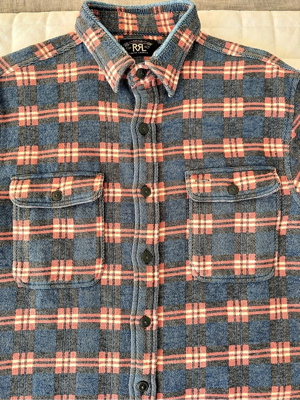 Ralph Lauren RRL Plaid Cotton Shirt Blue & Red Medium
